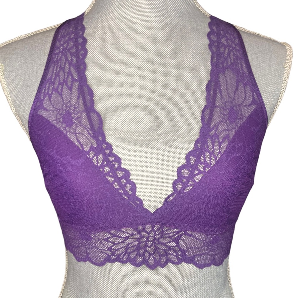 PINK BY VICTORIA’S SECRET PURPLE LACE BRALETTE MULTI-WAY STRAPS- SMALL